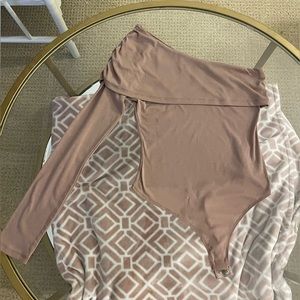 Tan one shoulder bodysuit